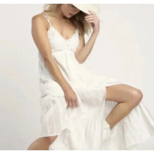 Jessica‎ Simpson White Eyelet Lace Tiered Maxi Dress M NEW Boho Hippie Festival